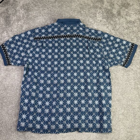 Tommy Bahama Shirt Men’s XL Blue Silk Short Sleeve Button Up Geometric Pattern - Picture 5 of 10